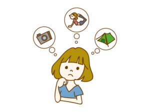趣味で悩む女の子のイラスト